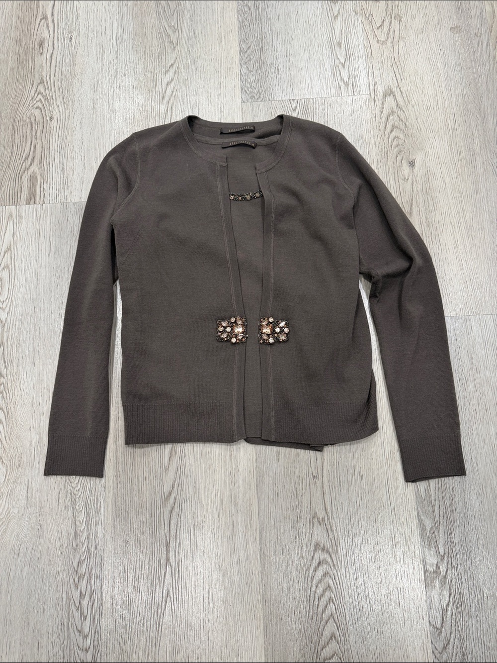 Apostrophe Dark Brown Embellished Knit cardigan and top